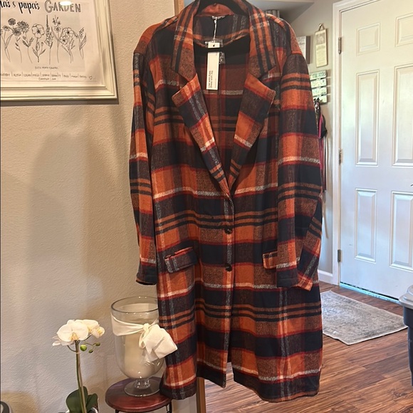 BloomChic Jackets & Blazers - BloomChic Plaid Long Flannel Button Down Jacket